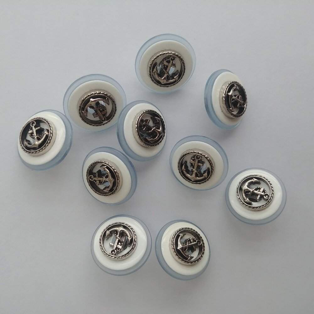 4/$20 Nautical themes anchor buttons blue white silver matching set of 10 ten